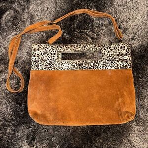 Anthropologie Tara Tan Leopard Suede Leather Clutch Crossbody Bag Western Boho